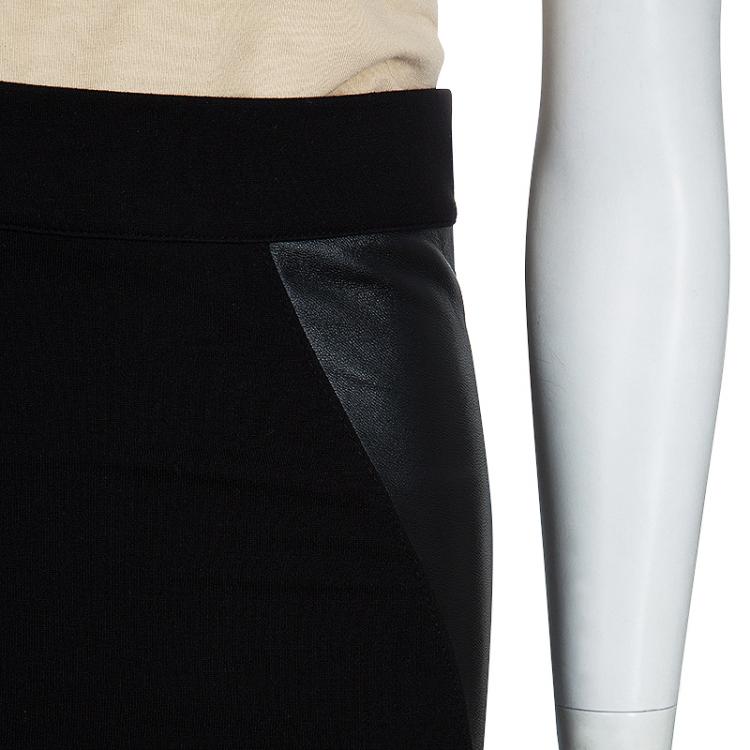 Pre Owned McQ by Alexander McQueen Black Leather Panel Pencil Skirt XS 