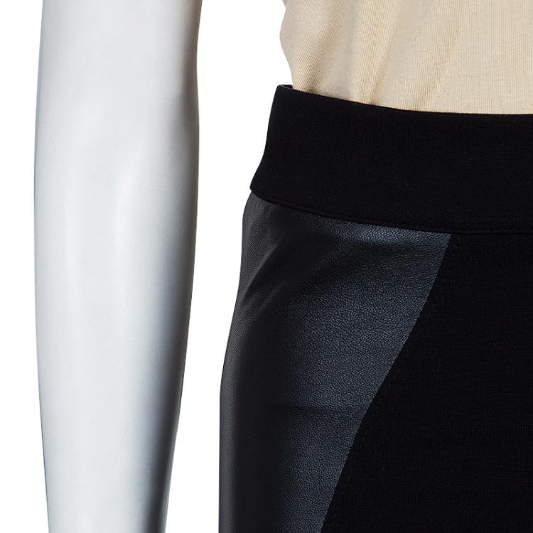 Pre Owned McQ by Alexander McQueen Black Leather Panel Pencil Skirt XS 