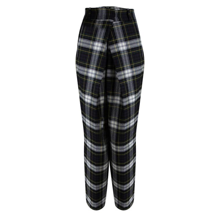 Pre Owned McQ By Alexander McQueen Green Wool Tartan Plaid Front Pleat Detail Rupert Trousers S