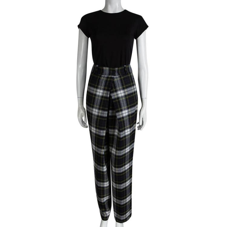 Pre Owned McQ By Alexander McQueen Green Wool Tartan Plaid Front Pleat Detail Rupert Trousers S