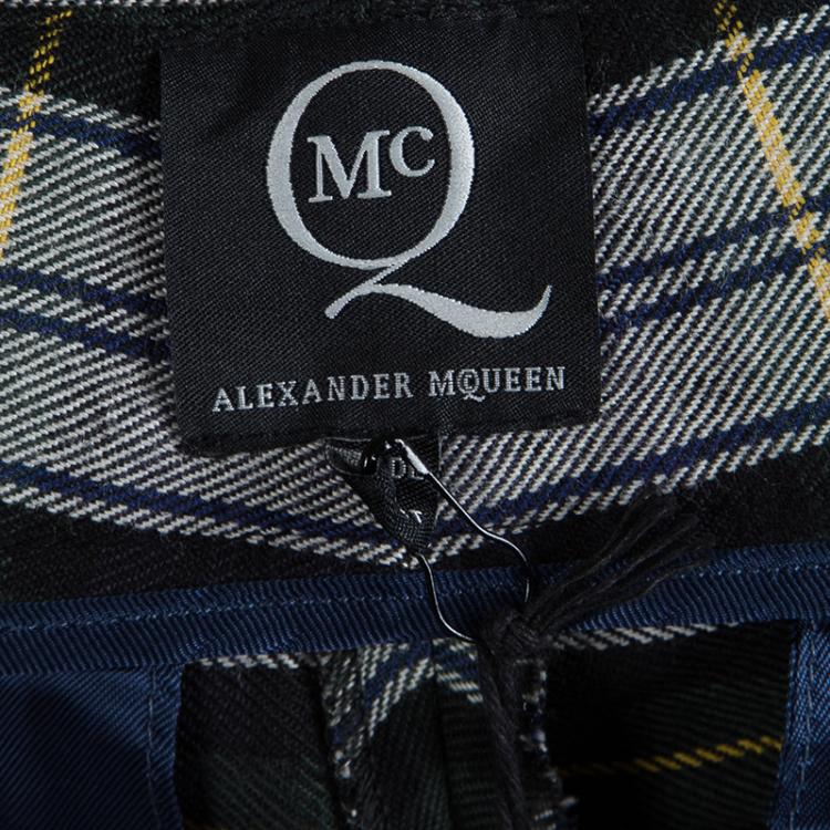 Pre Owned McQ By Alexander McQueen Green Wool Tartan Plaid Front Pleat Detail Rupert Trousers S