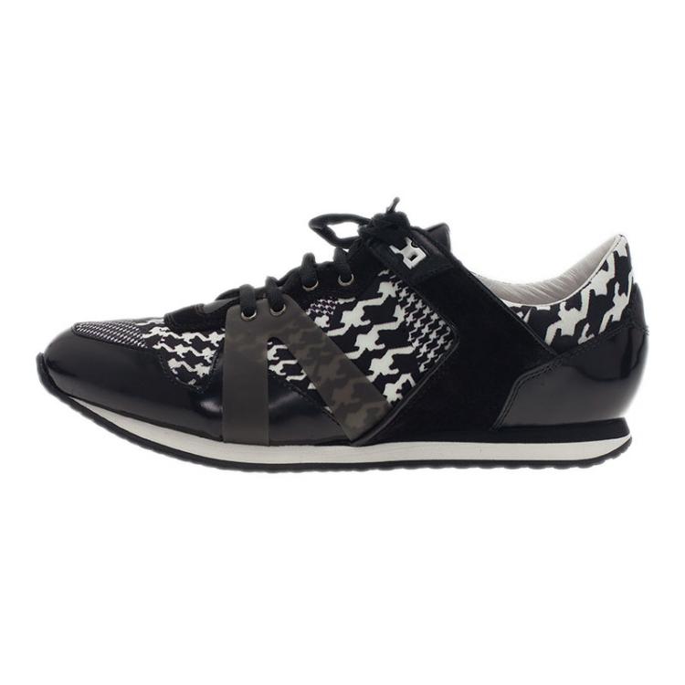 Pre Owned McQ by Alexander McQueen Houndstooth Canvas and Leather Sneakers Size 40