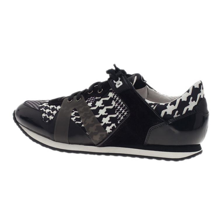 Pre Owned McQ by Alexander McQueen Houndstooth Canvas and Leather Sneakers Size 40
