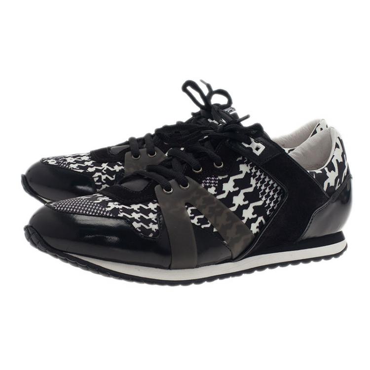 Pre Owned McQ by Alexander McQueen Houndstooth Canvas and Leather Sneakers Size 40