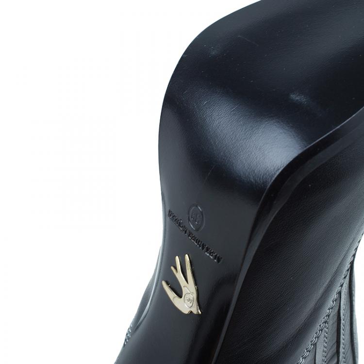 Pre Owned McQ by Alexander McQueen Black Stitched Leather Ankle Boots Size 39