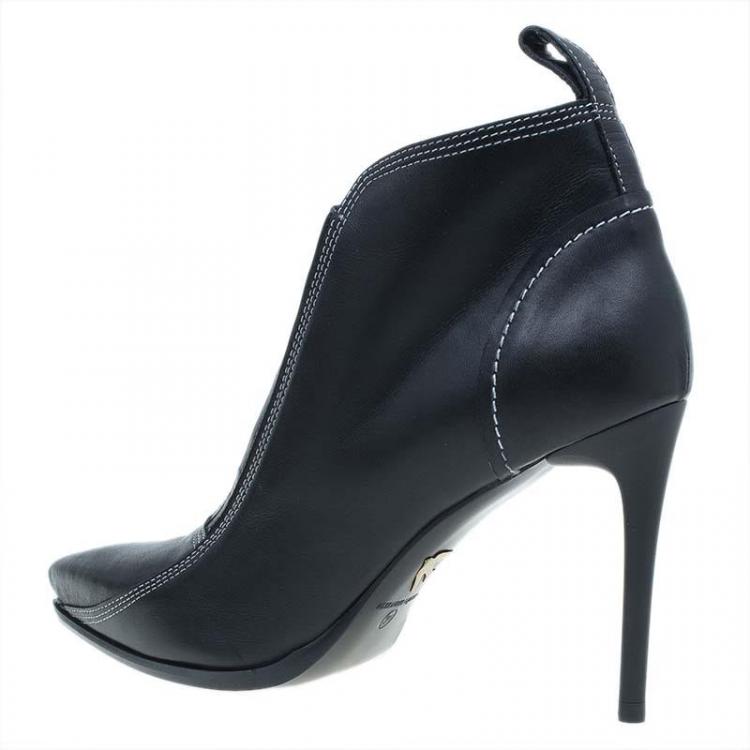 Pre Owned McQ by Alexander McQueen Black Stitched Leather Ankle Booties Size 38