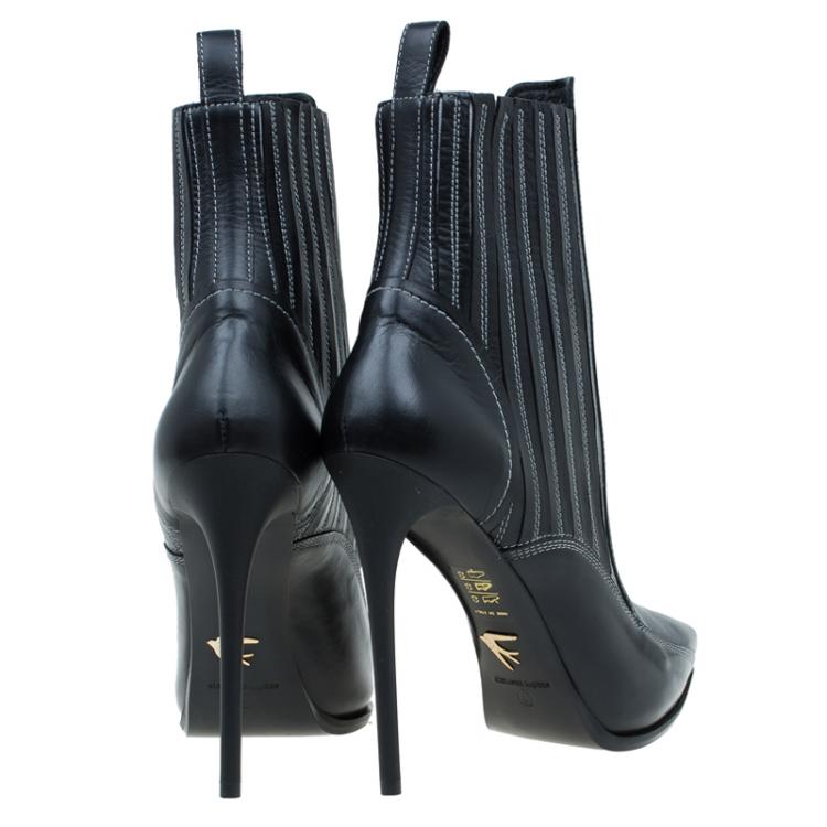 Pre Owned McQ by Alexander McQueen Black Leather Lex Chelsea Ankle Boots Size 40