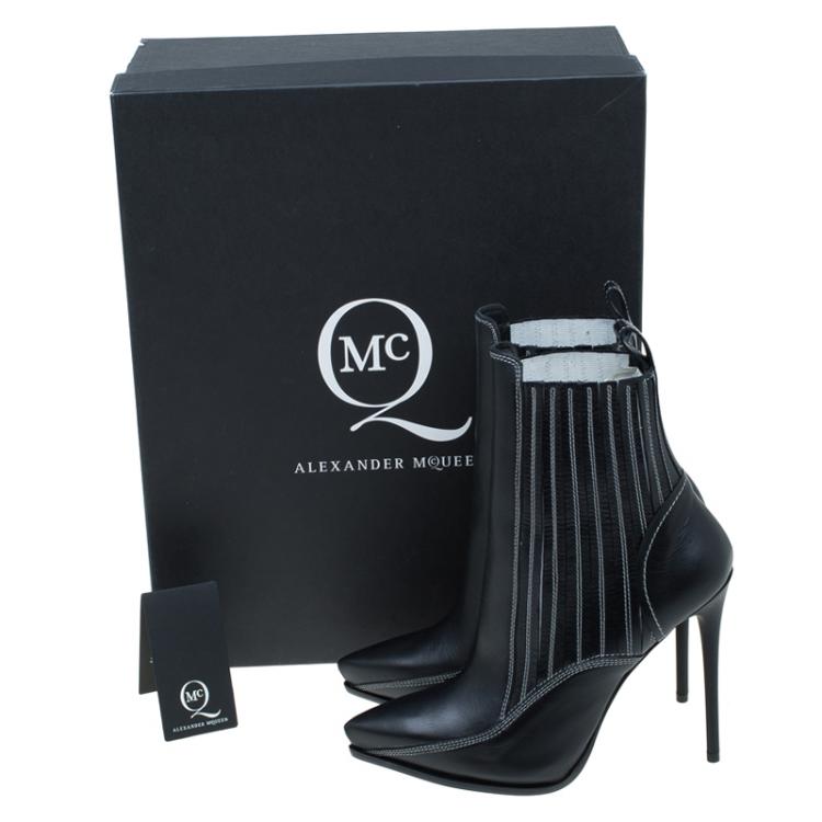 Pre Owned McQ by Alexander McQueen Black Leather Lex Chelsea Ankle Boots Size 40