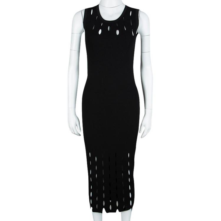 Pre Owned Alexander McQueen Black Knit Cutout Detail Sleeveless Maxi Dress L