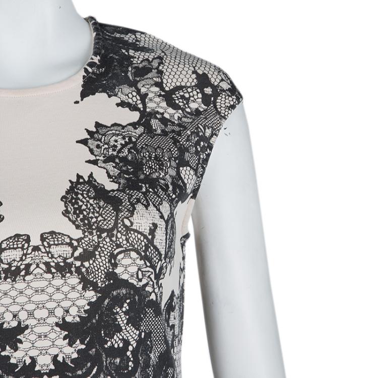 Pre Owned McQ by Alexander McQueen Beige Lace Print Bodycon Dress L