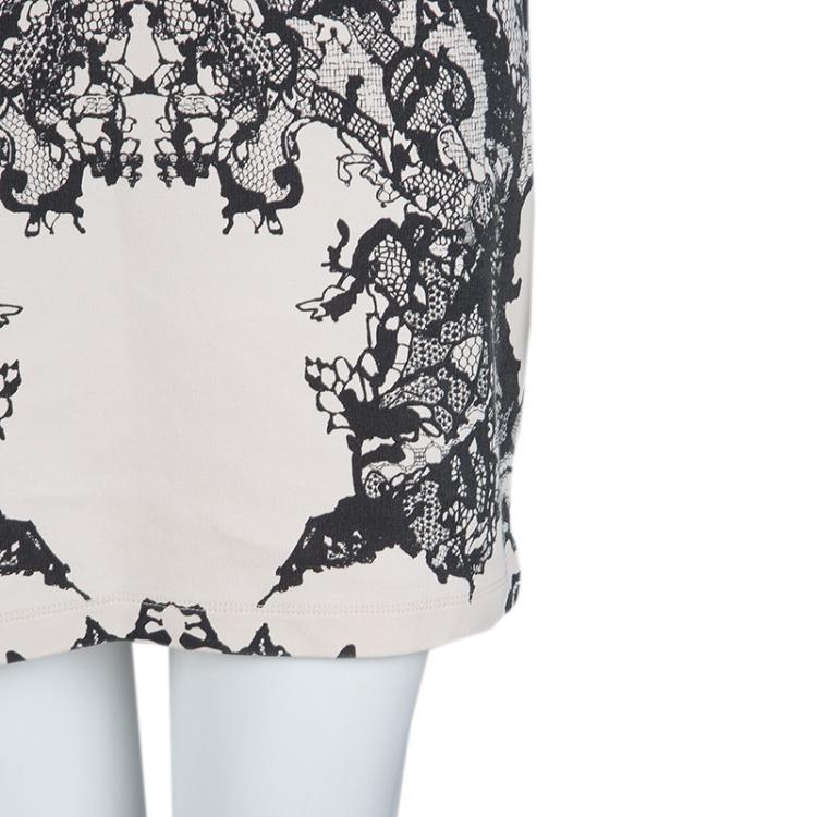 Pre Owned McQ by Alexander McQueen Beige Lace Print Bodycon Dress L