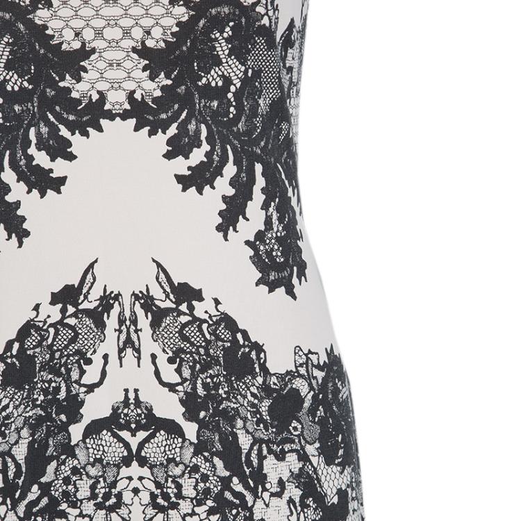 Pre Owned McQ by Alexander McQueen Beige Lace Print Bodycon Dress L