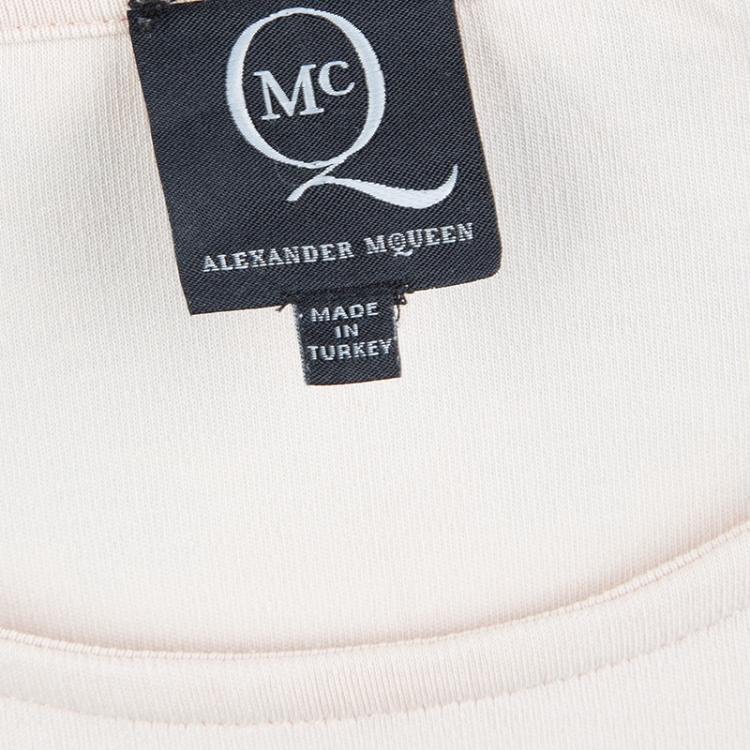 Pre Owned McQ by Alexander McQueen Beige Lace Print Bodycon Dress L