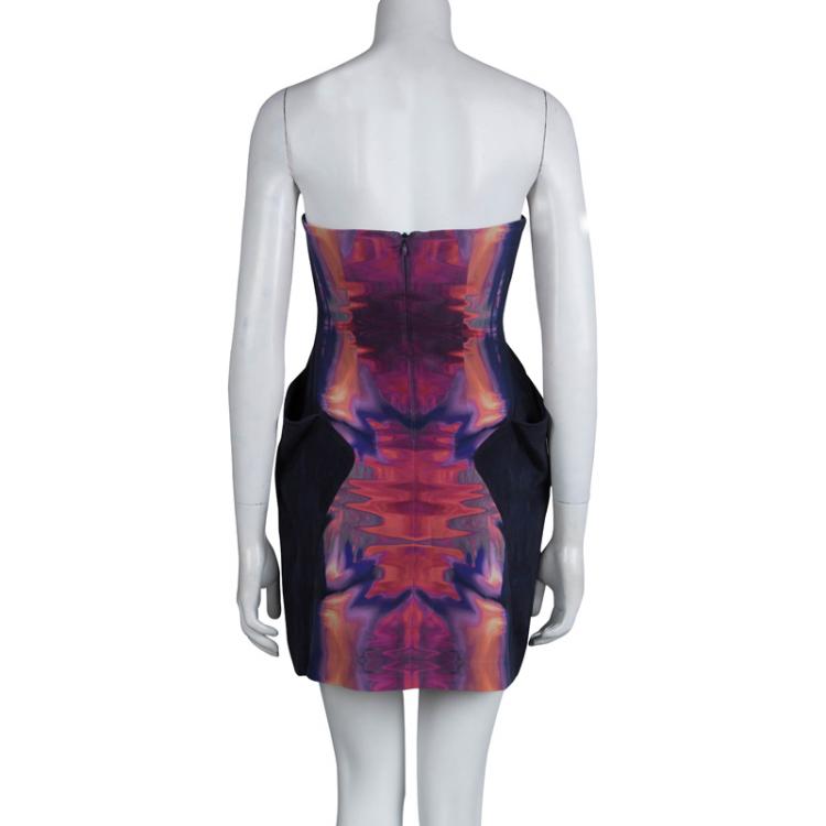Pre Owned MCQ Alexander McQueen Multicolor Graphic Print Strapless Silk Dress M