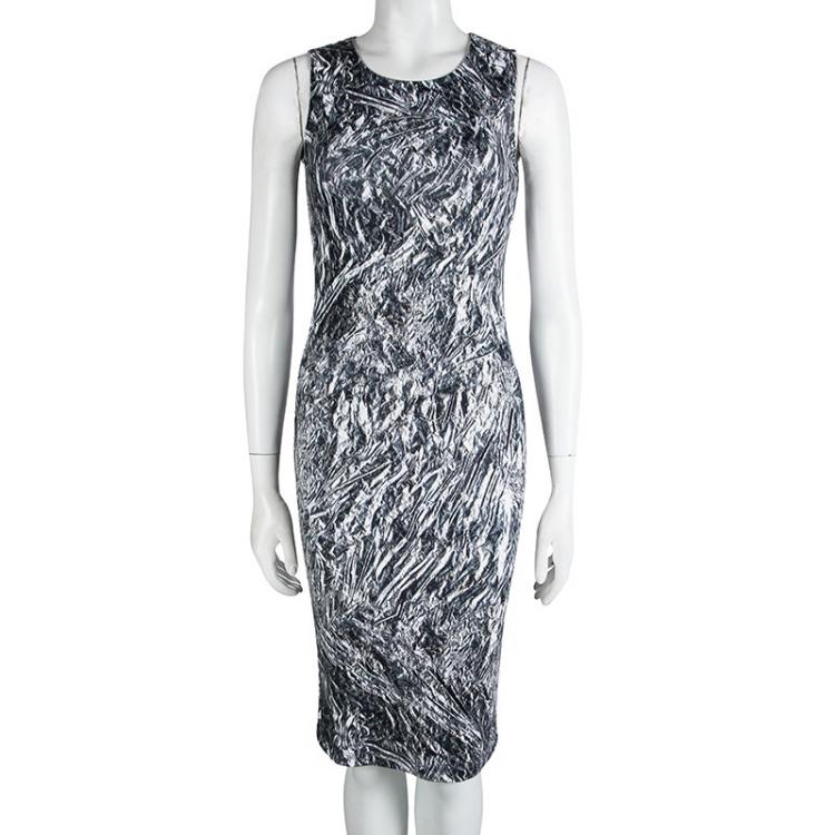 Pre Owned McQ By Alexander McQueen Cotton Printed Sleeveless Fitted Midi Dress S