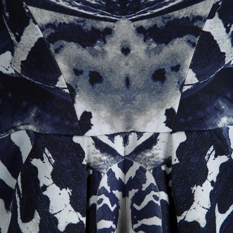 Pre Owned McQ By Alexander McQueen Navy Blue Printed Sleeveless Skater Dress S