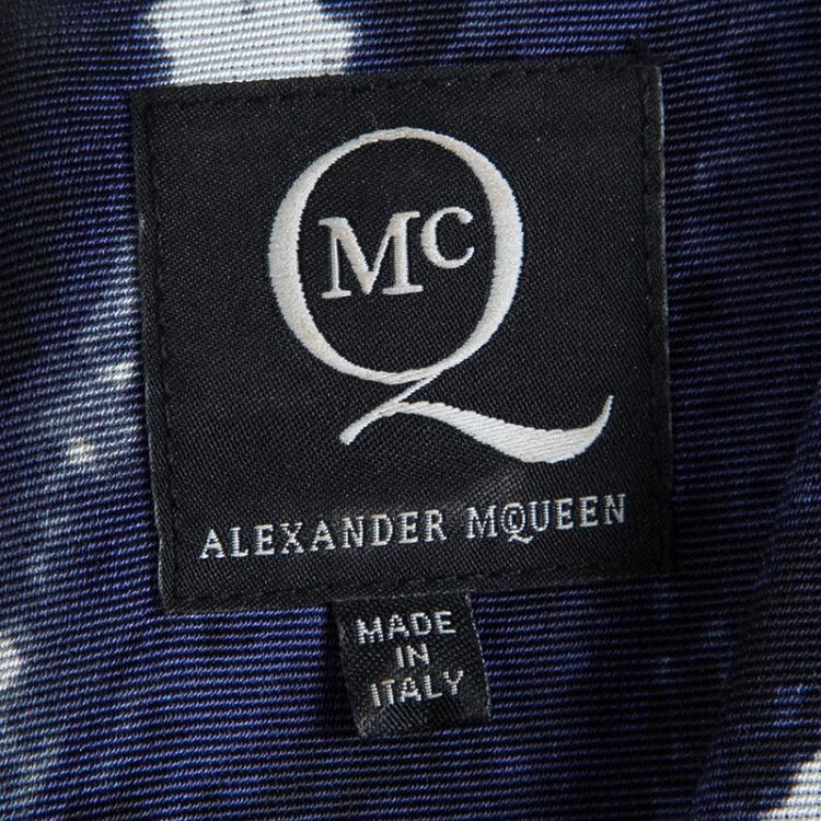 Pre Owned McQ By Alexander McQueen Navy Blue Printed Sleeveless Skater Dress S