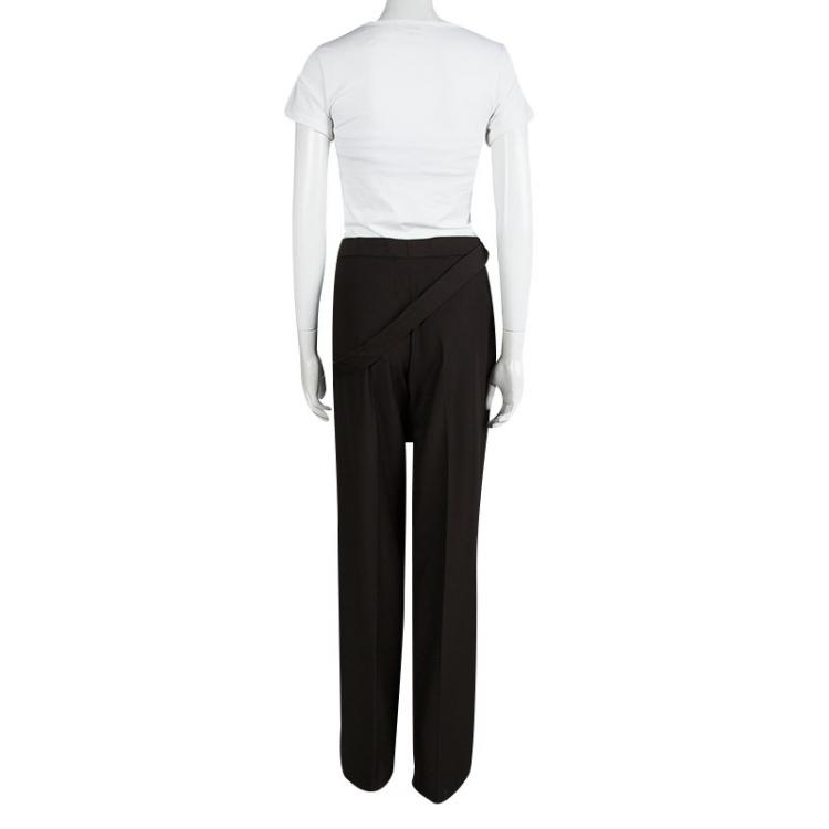 Pre Owned McQ By Alexander Mcqueen Brown Draped Belt Detail Wide Leg Trousers M