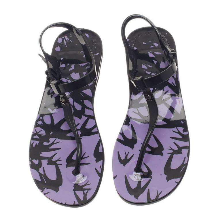 Pre Owned McQ by Alexander Mcqueen Black Swallow Print Jelly Sandals Size 39/40