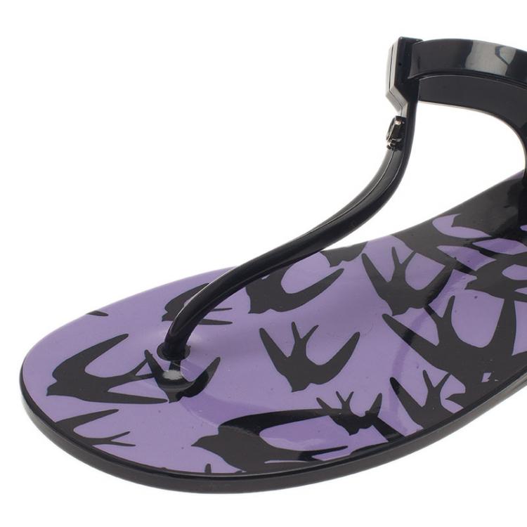 Pre Owned McQ by Alexander Mcqueen Black Swallow Print Jelly Sandals Size 39/40