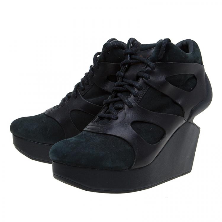 Pre Owned McQ By Alexander McQueen For Puma Black Leather and Nubuck Leap Wedge Sneakers Size 42 
