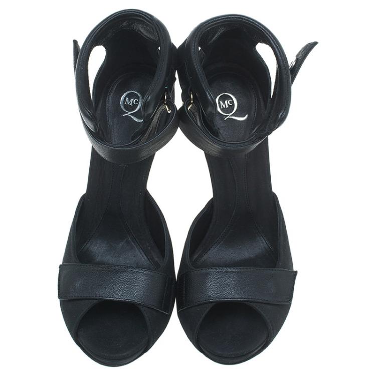 Pre Owned MCQ by Alexander MCQueen Black Leather Ankle Strap Sandals Size 37