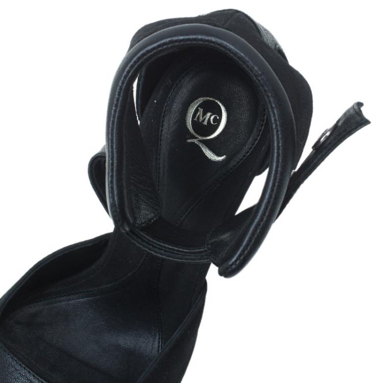 Pre Owned MCQ by Alexander MCQueen Black Leather Ankle Strap Sandals Size 37