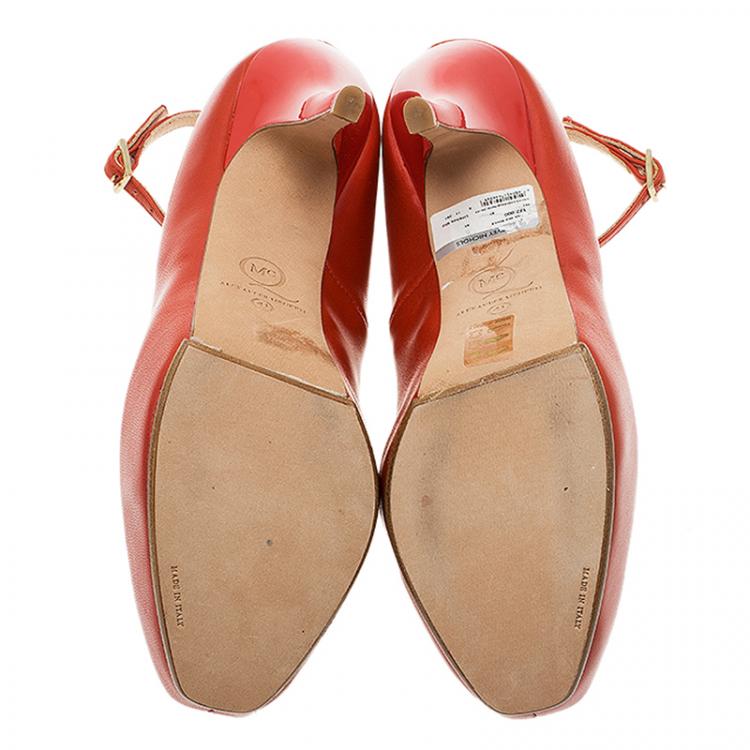 Pre Owned McQ by Alexander McQueen Red Leather Burlesque Peep Toe Platform Pumps Size 41