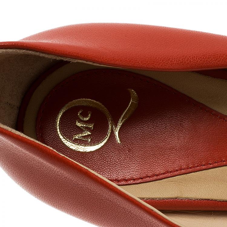 Pre Owned McQ by Alexander McQueen Red Leather Burlesque Peep Toe Platform Pumps Size 41