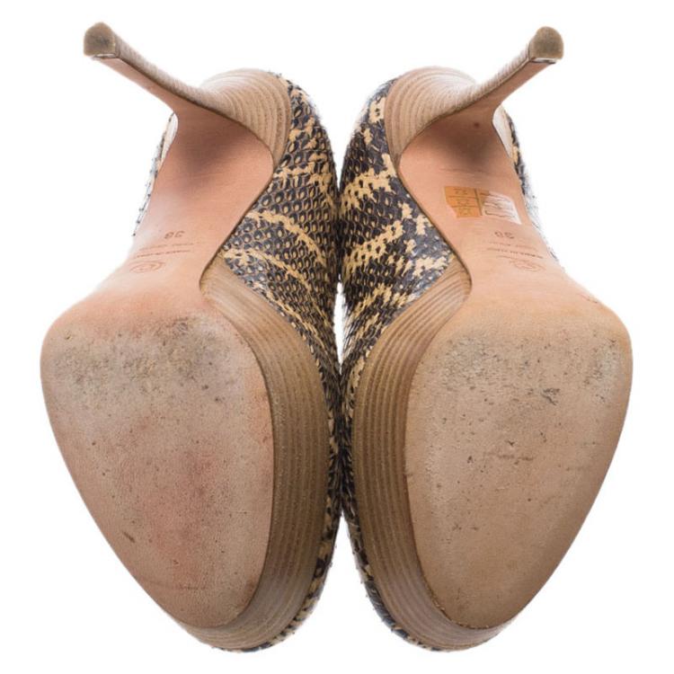 Pre Owned Alexander McQueen Grey and Beige Python Platform Pumps Size 36