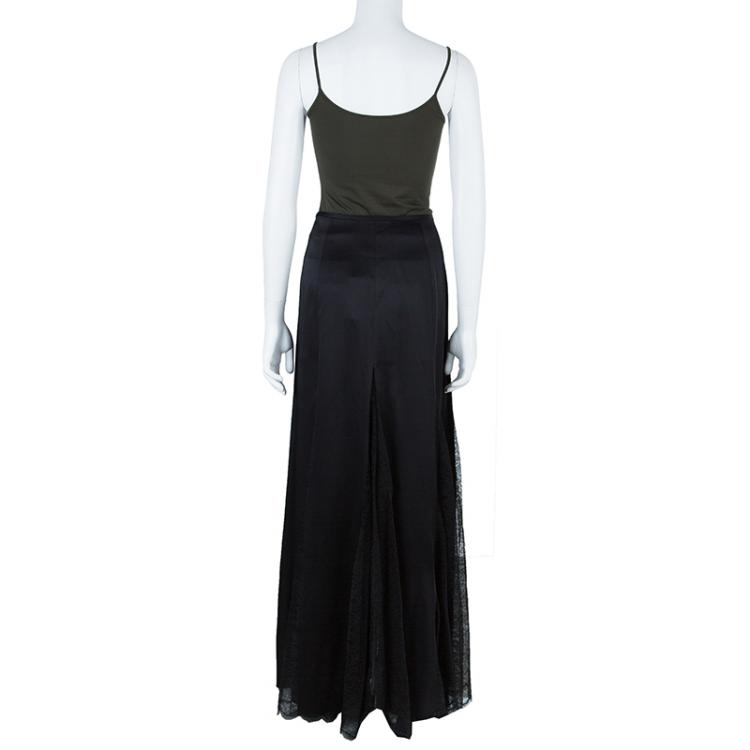 Pre Owned Michael Kors Black Lace Godet Maxi Skirt M