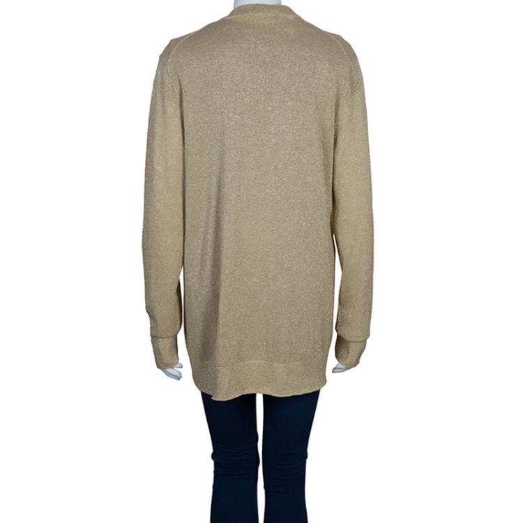 Pre Owned Michael Kors Gold Metallic Cardigan L