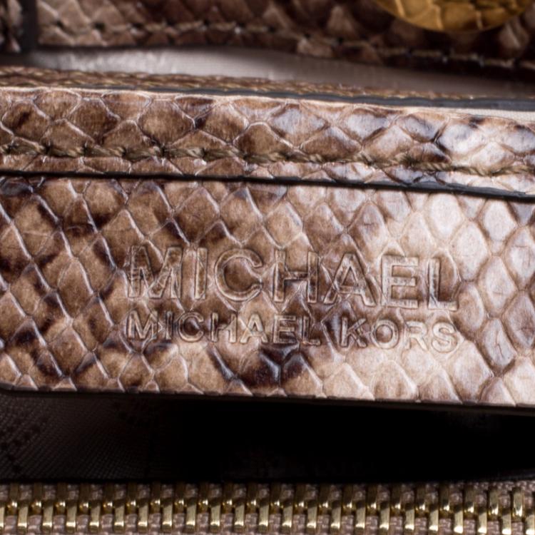Pre Owned Michael Kors Beige Python Embossed Leather Cynthia Satchel