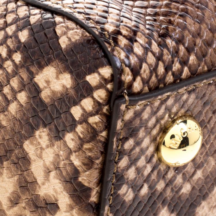 Pre Owned Michael Kors Beige Python Embossed Leather Cynthia Satchel