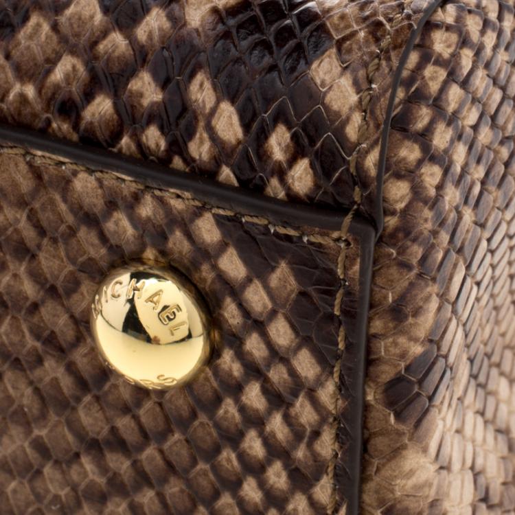 Pre Owned Michael Kors Beige Python Embossed Leather Cynthia Satchel