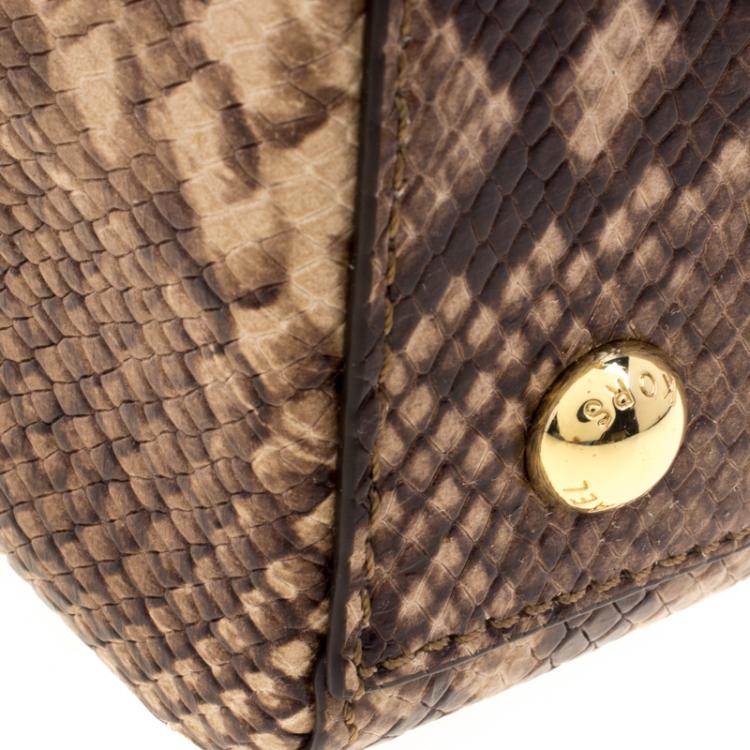 Pre Owned Michael Kors Beige Python Embossed Leather Cynthia Satchel