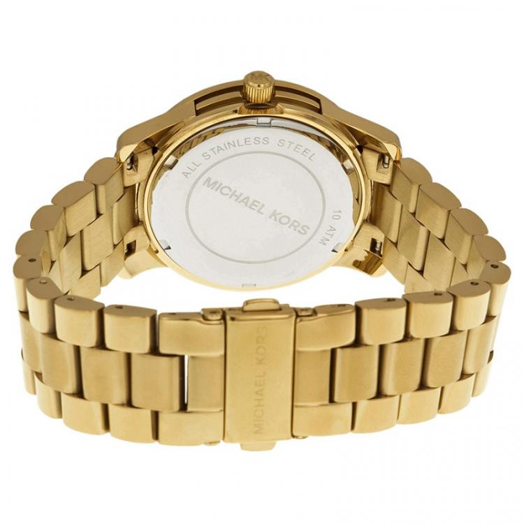Pre Owned Michael Kors Champagne Gold-Plated Stainless Steel Runway MK5786 Women's Wristwatch 38MM