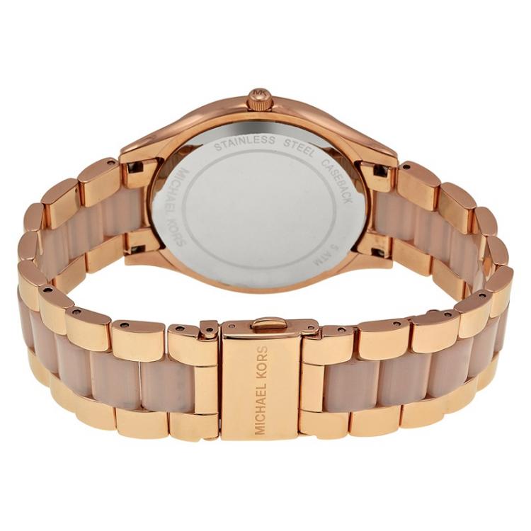 Pre Owned Michael Kors Rose Gold-Plated Stainless Steel Slim Runway MK4294 Women's Wristwatch 42MM