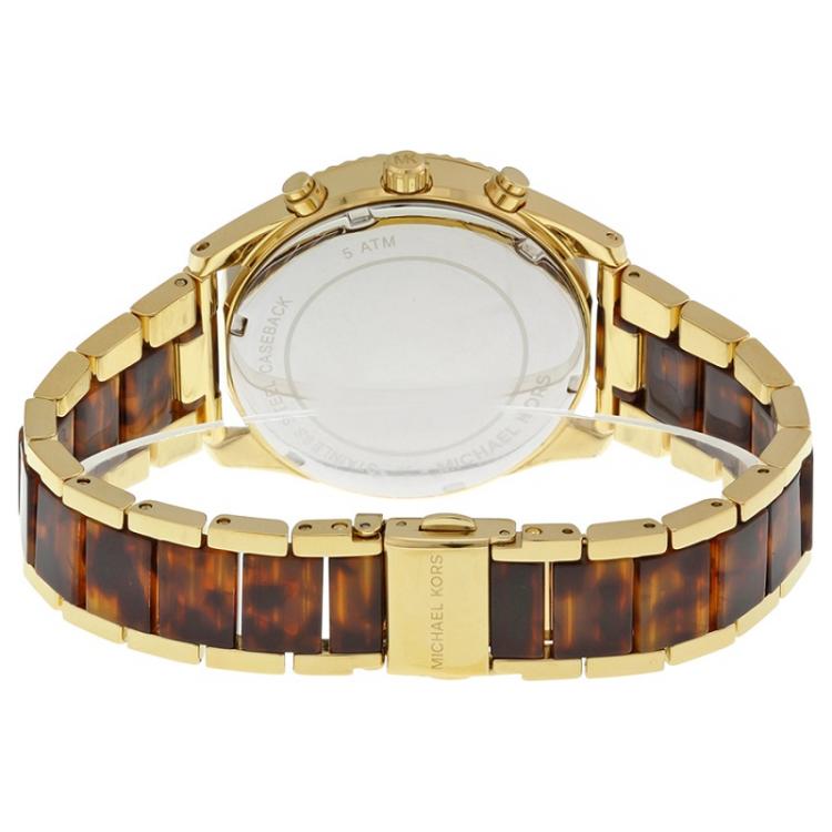 مملوكة مسبقًا Michael Kors Champagne and Brown Gold-Plated Stainless Steel Clarkson MK5963 Women's Wristwatch 41MM