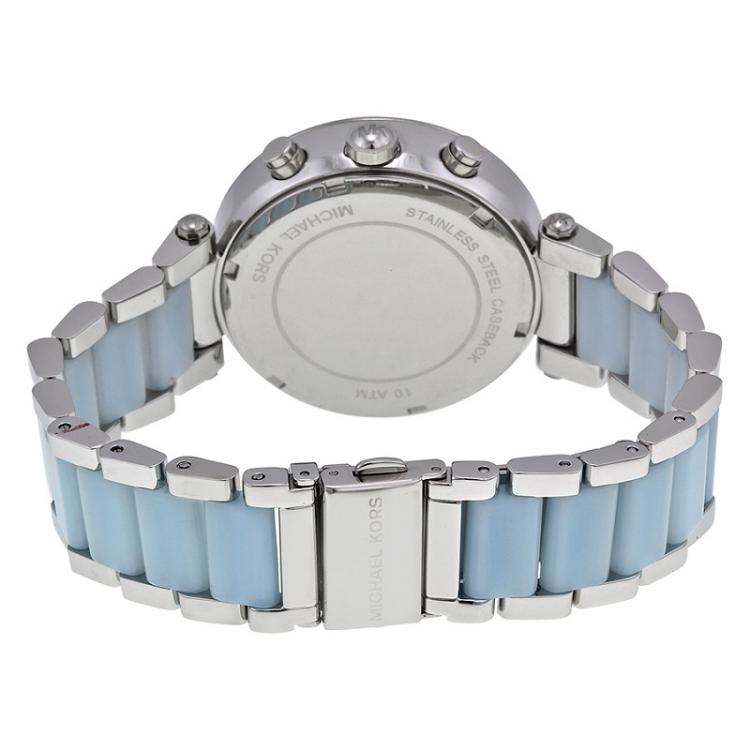 Pre Owned Michael Kors Silver Stainless Steel Crystal Parker MK6138 Women's Wristwatch 39MM