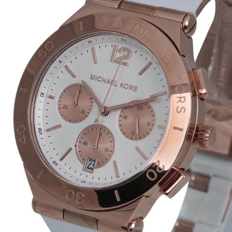Pre Owned Michael Kors White Gold-Plated Stainless Steel Wyatt MK5935 Unisex Wristwatch 40MM