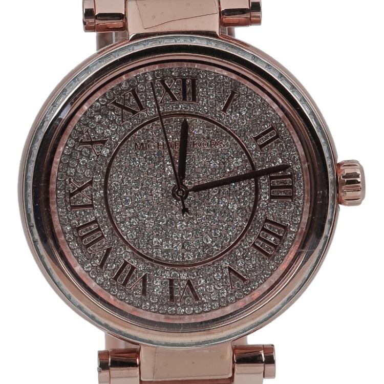 Pre Owned Michael Kors Crystal Rose Gold-Plated Stainless Steel Camille MK5868 Women's Wristwatch 40MM