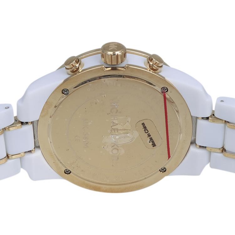 Pre Owned Michael Kors White Stainless Steel and Acetate MK5804 Women's Wristwatch 43MM