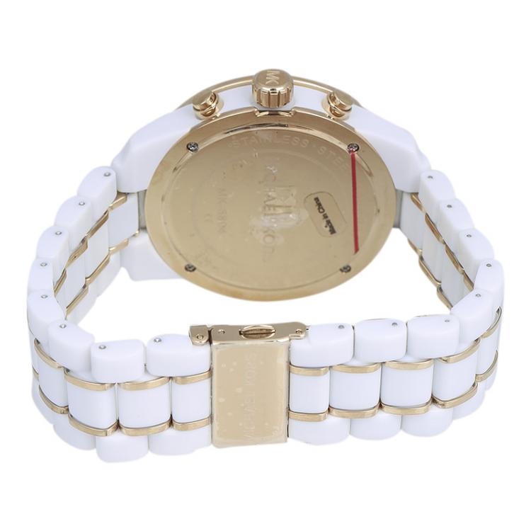 Pre Owned Michael Kors White Stainless Steel and Acetate MK5804 Women's Wristwatch 43MM