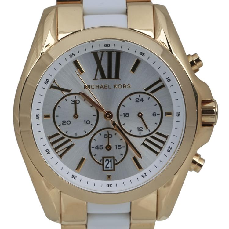 Pre Owned Michael Kors Silver Gold-Plated Stainless Steel Bradshaw MK5743 Women's Wristwatch 43MM