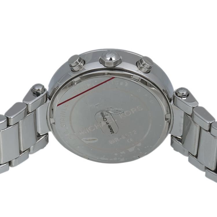 Pre Owned Michael Kors Silver Stainless Steel Crystal Parker MK5572 Women's Wristwatch 39MM