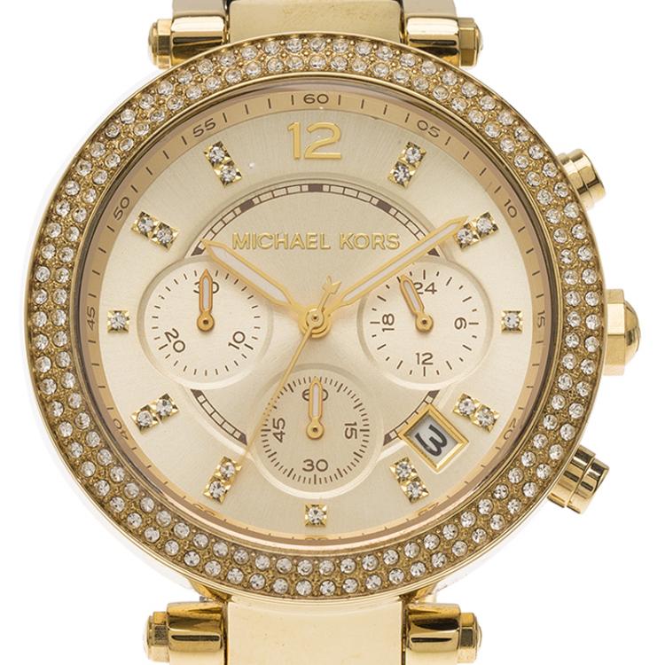 Pre Owned Michael Kors Champagne Gold-Plated Stainless Steel MK6238 Women's Wristwatch 39MM