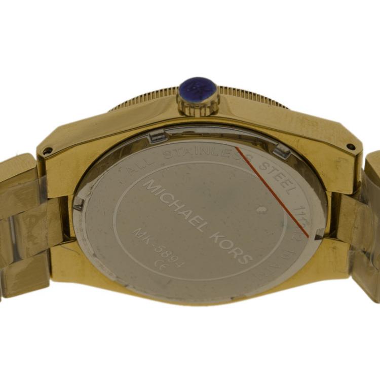 Pre Owned Michael Kors Blue Gold Tone Stainless Steel MK5894 Women's Wristwatch 38mm
