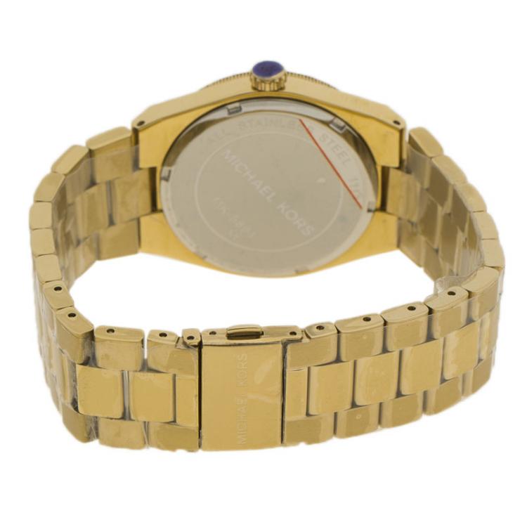 Pre Owned Michael Kors Blue Gold Tone Stainless Steel MK5894 Women's Wristwatch 38mm