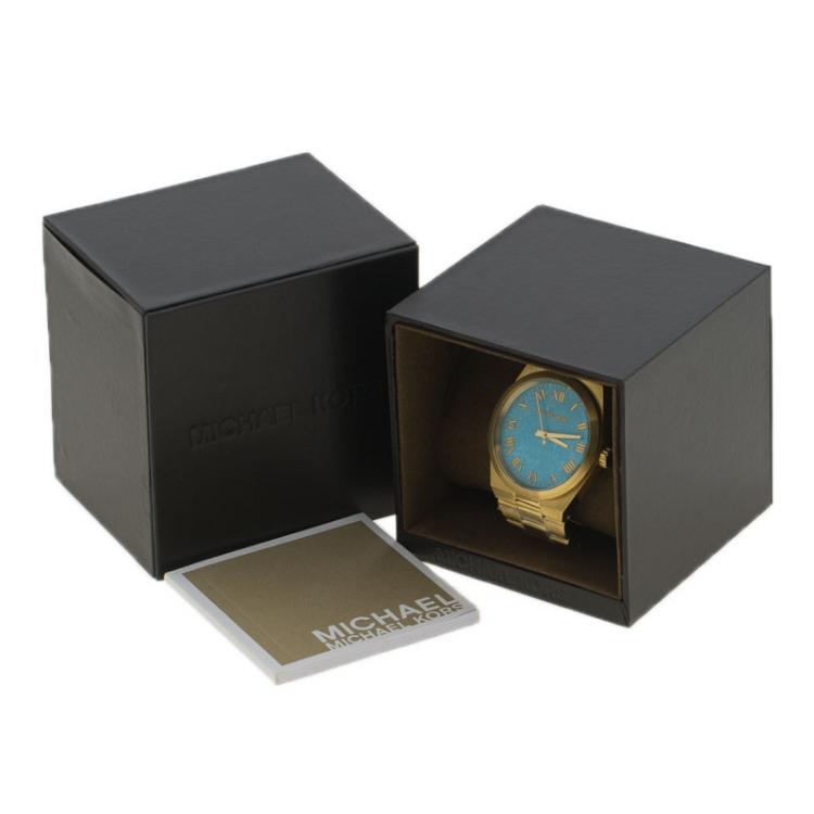 Pre Owned Michael Kors Blue Gold Tone Stainless Steel MK5894 Women's Wristwatch 38mm
